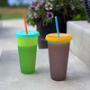 Creative 700ml Plastic Magic Reusable Cold Water Color Changing Cup with Lid and Straw