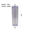 Simple Style 450ML Double Layered Transparent Straw Drink Cup with Patterns BPA Free Made of PS Material
