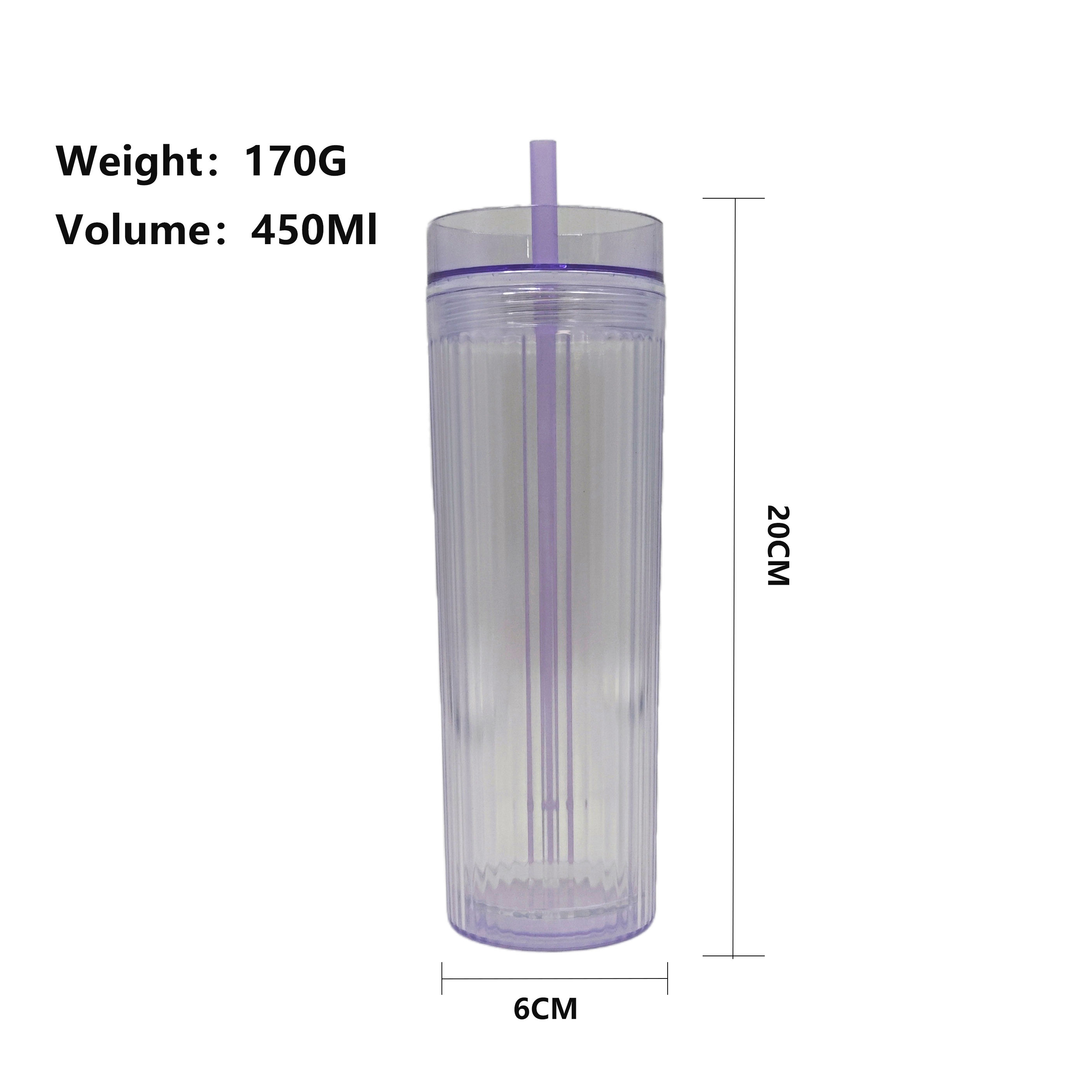 Simple Style 450ML Double Layered Transparent Straw Drink Cup with Patterns BPA Free Made of PS Material