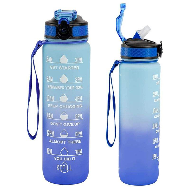 Customized logo Popular 32oz Sports Water Bottle with Time Scale Lines and a Straw