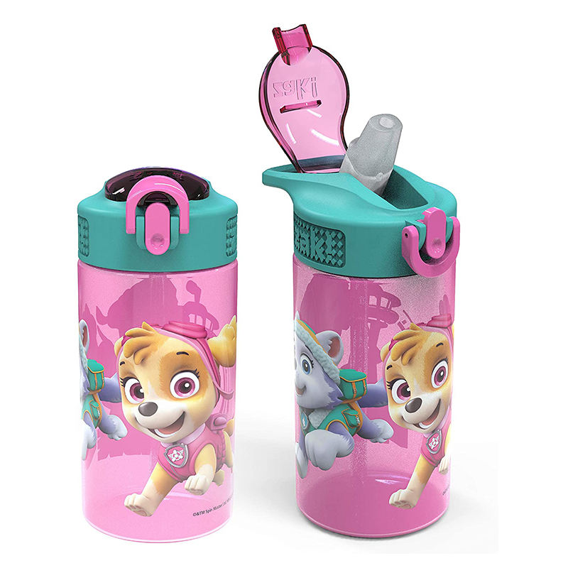 2024 Plastic Kids Water Bottle with Straw Cute Printing Child Drink Water Bottle