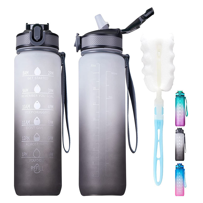 FREE Shipping in Stock Outdoor Sports Drinking Plastic Water Bottle Blue BPA Free 32OZ with Straw