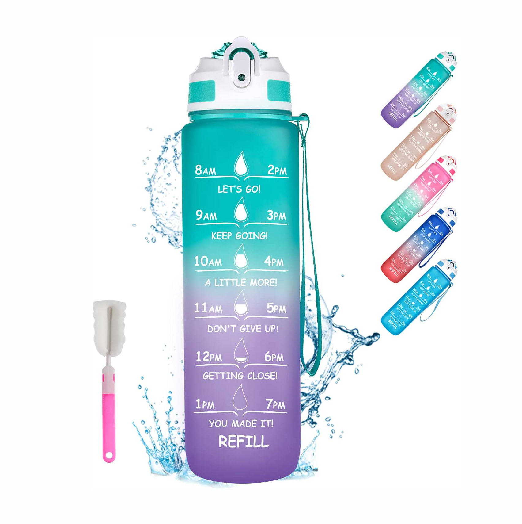 Tritan Eco Friendly Motivational Water Bottle with Time Marker Jug Bpa Free Cute Plastic 2 Liter Large Half Gallon 32 oz