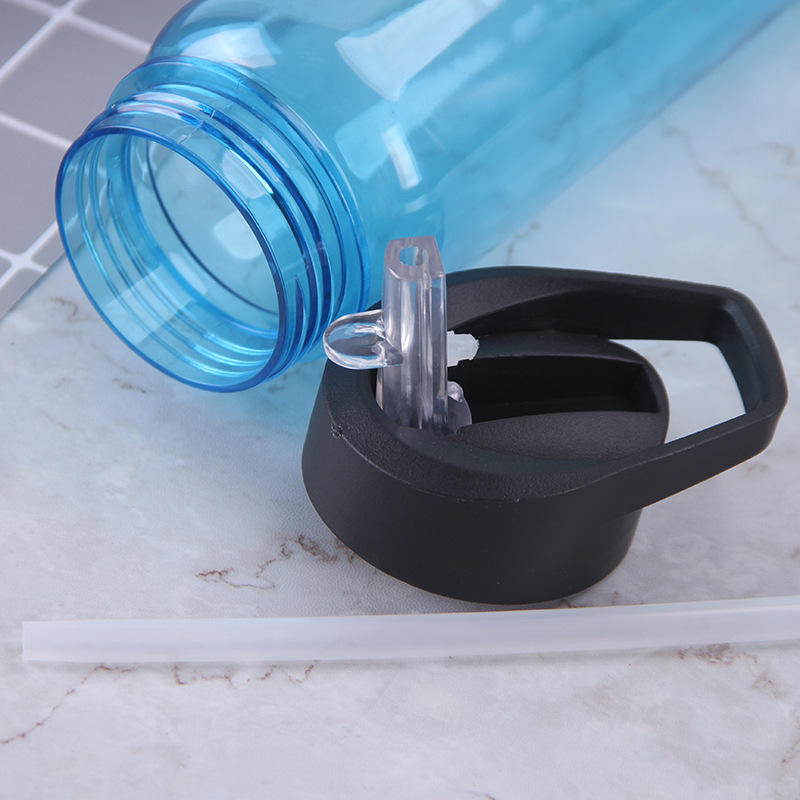 Custom logo Portable 700ml clear Plastic Drinking Suction Nozzle Straw Sports Water Bottle