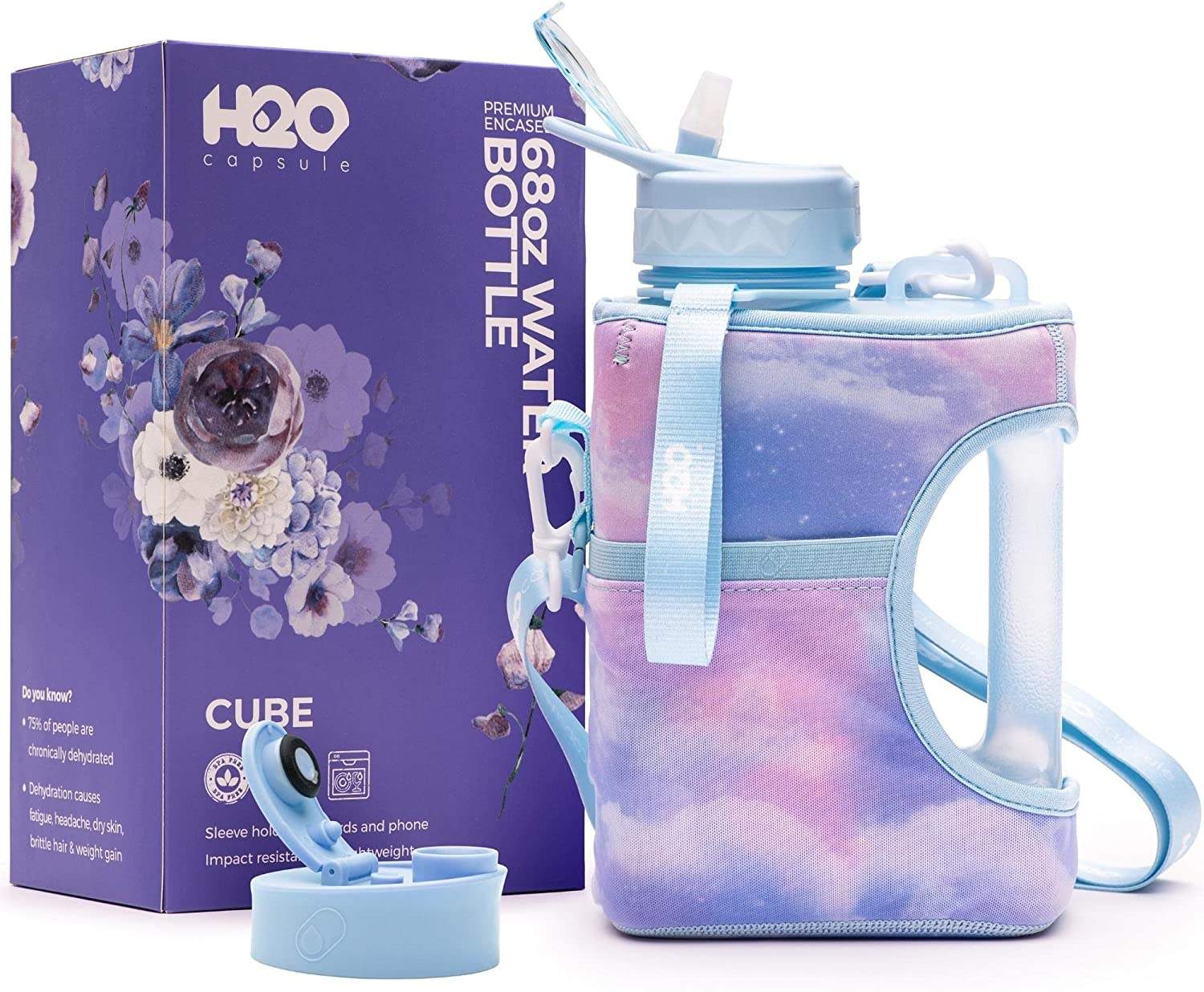2.2 Liter (74 Ounce) Water Bottle Covered Straw and Chug Lid BPA Free Reusable Sports Jug with Handle