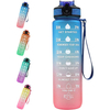 Wholesale 1L 32 Oz Gradient Color Wide Mouth Motivational Plastic Sports Water Drink Bottle With Strap