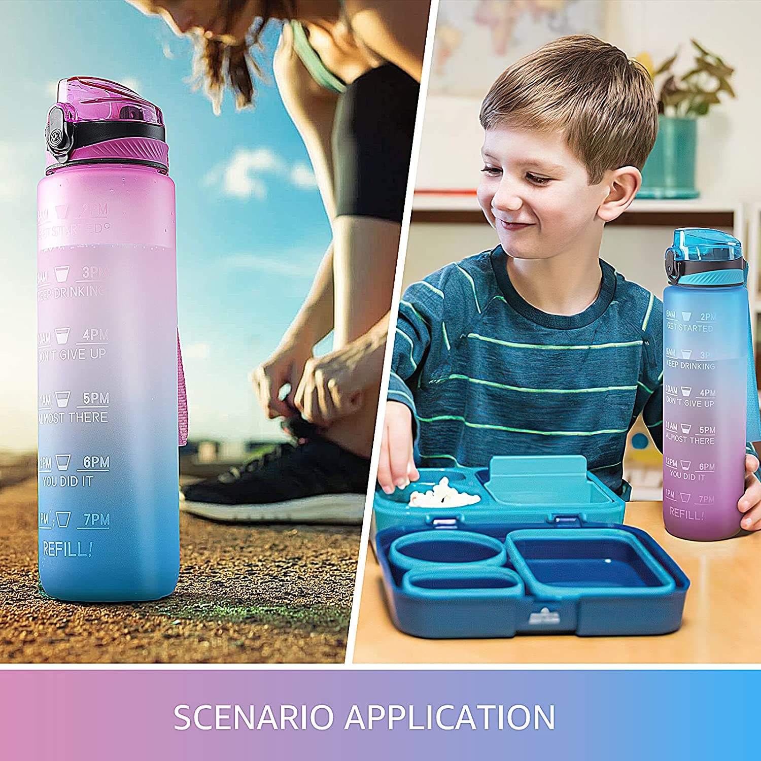 Custom Logo Plastic Portable BPA Free Reminder Tracker 32 oz 32oz Drinking Sport Motivational Water Bottle With Time Marker