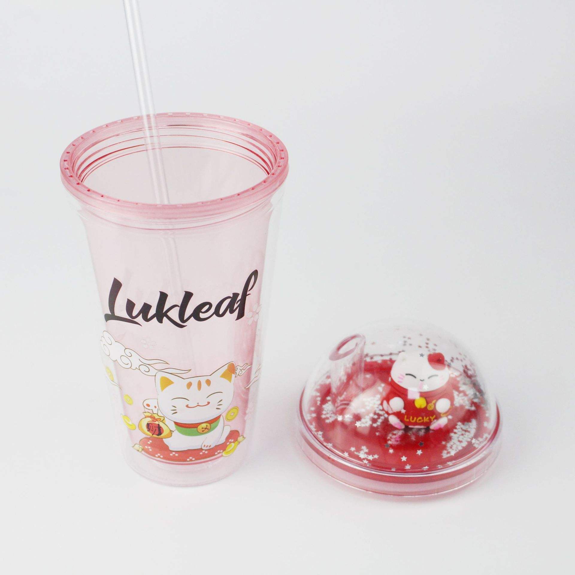 Summer New Ice Cup Bottle with Light Double-layer Straw Plastic Water Cup Bottle Cartoon Crushed Ice Cup Bottle