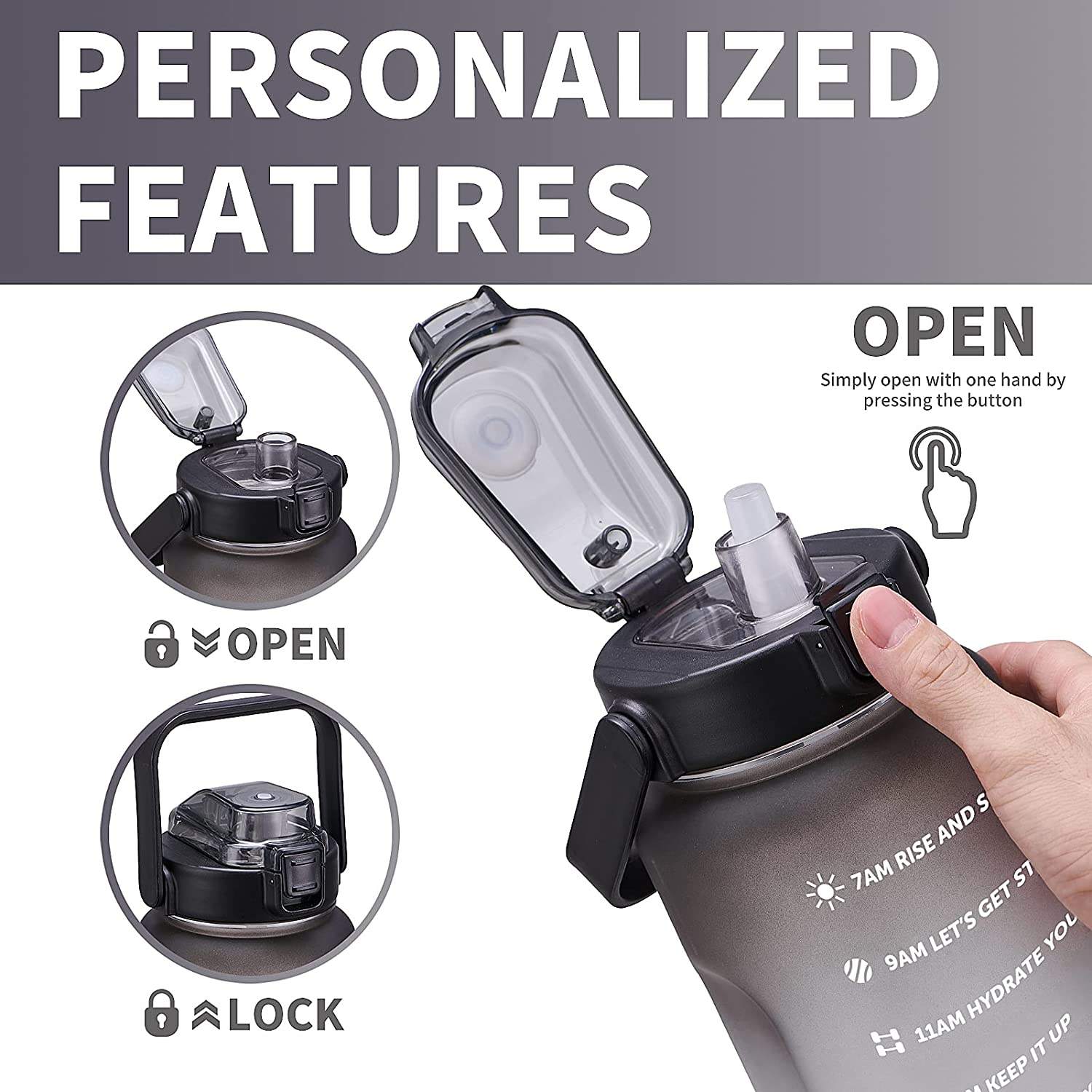 Gallon Water Bottle with Time Marker BPA Free Sport Gallon Bottle with Straw and Lid