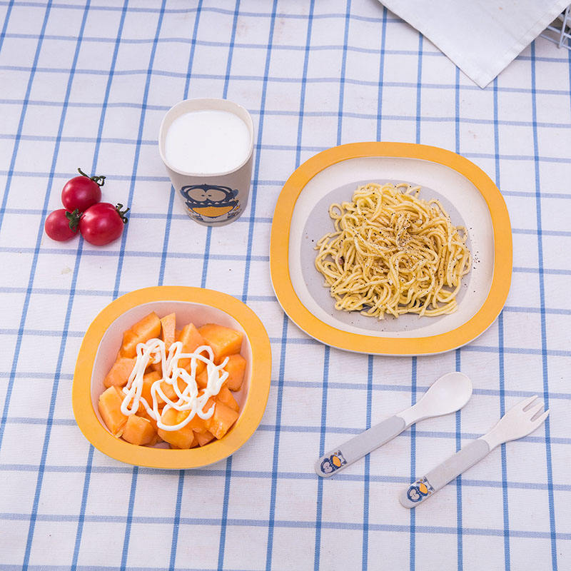 Hot Selling Custom Print Biodegradable Baby Feeding Dishes 5pcs Set Bamboo Fiber Plate Set