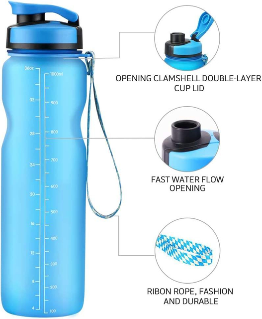 32 oz BPA FREE MOTIVATIONAL WATER BOTTLE WITH TIME MARKER REUSABLE WATER BOTTLE PERFECT for the GYM and OFFICE