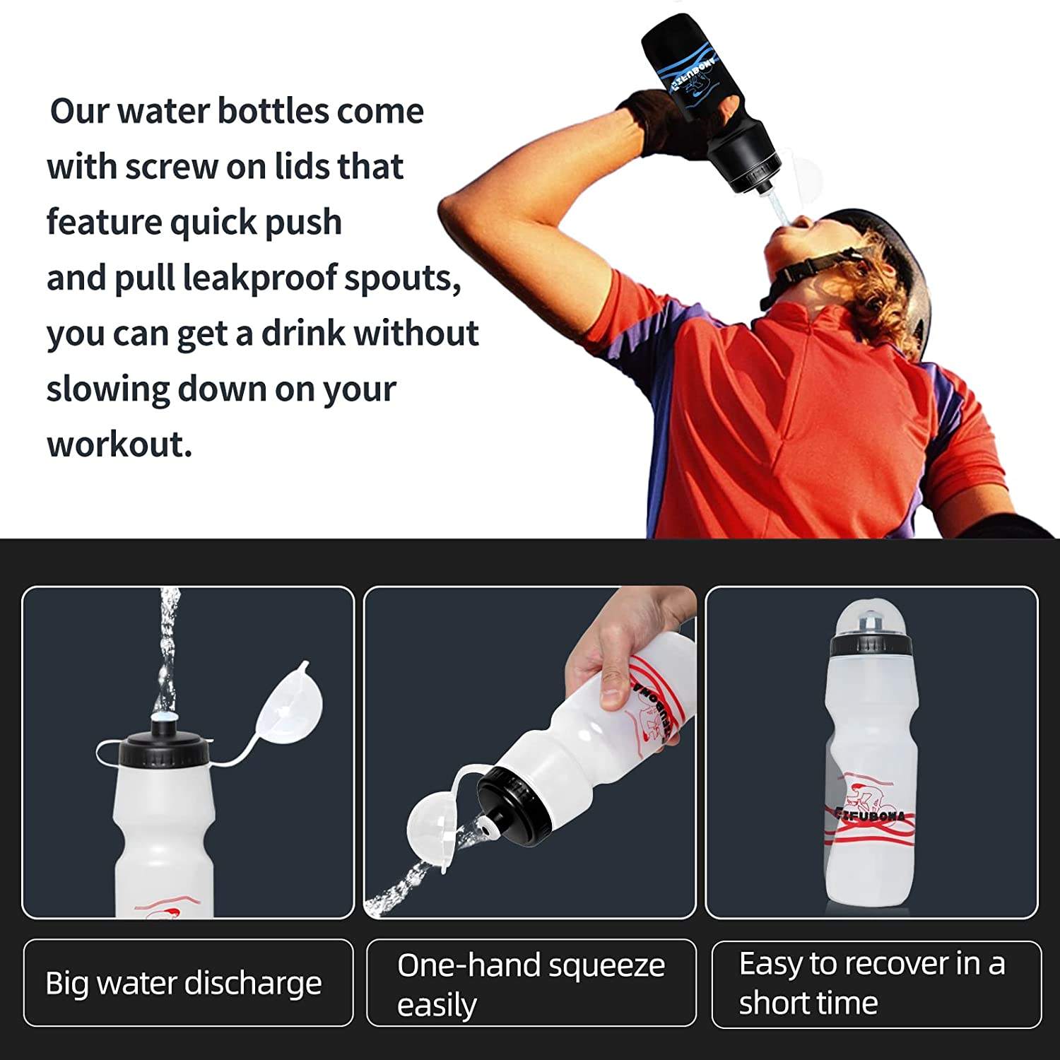 Bike Water Bottles with Holder - Cycling Mountain Squeeze Bottle - 2 Pack - 24oz Black