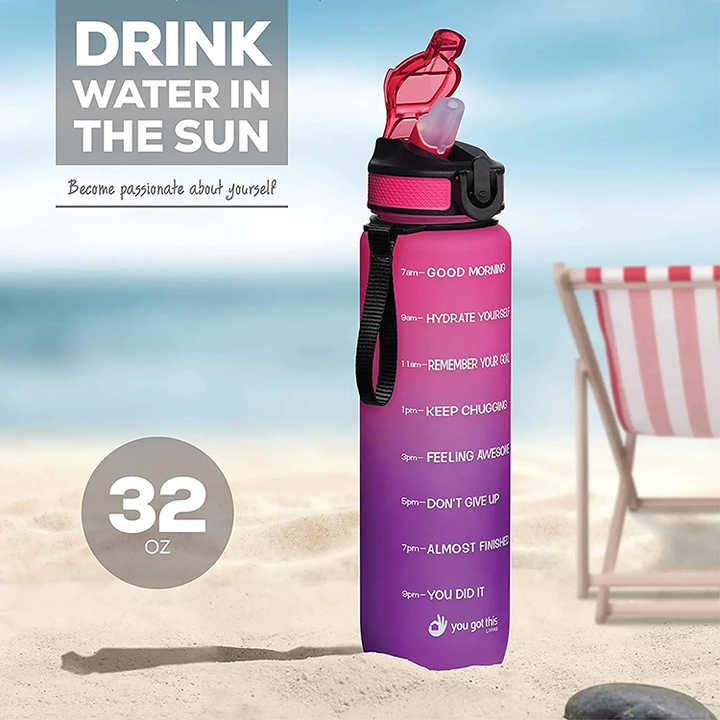 Botella Para Agua 1Litro Bottles With Straw With Custom Logo Wide Mouth Plastic 32Oz Sports Water Bottle