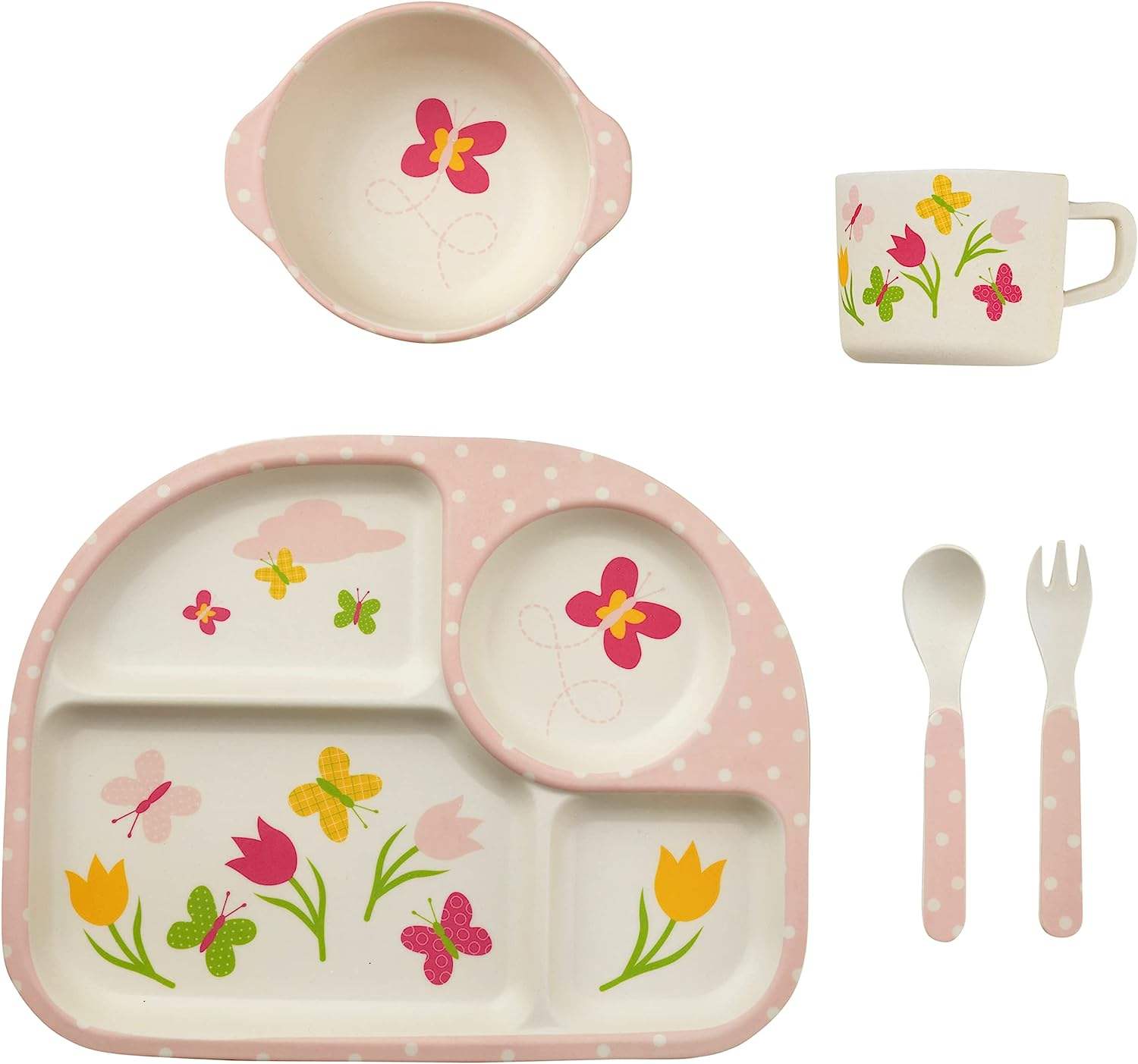BPA FREE Recycle Plastic Food Grade Dinner Plate Set with Cup Spoon and Fork for Kids Divided Plates Control Food Intake Plates