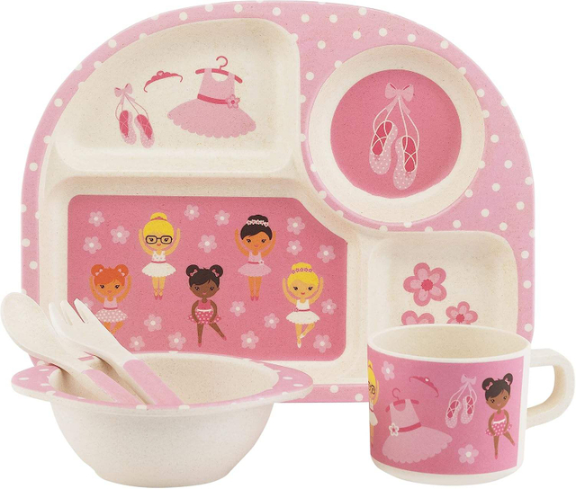 BPA FREE Recycle Plastic Food Grade Dinner Plate Set with Cup Spoon and Fork for Kids Divided Plates Control Food Intake Plates