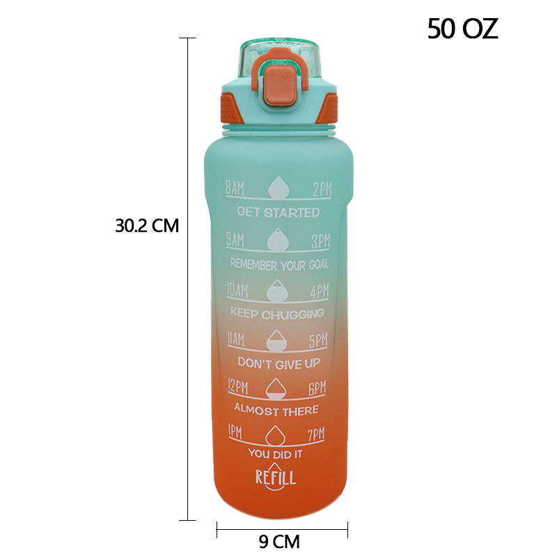 1.5L 1.5 Liter Colorful Sipper Motivational Plastic Gym Sports Water Bottle With Handle Time Marker