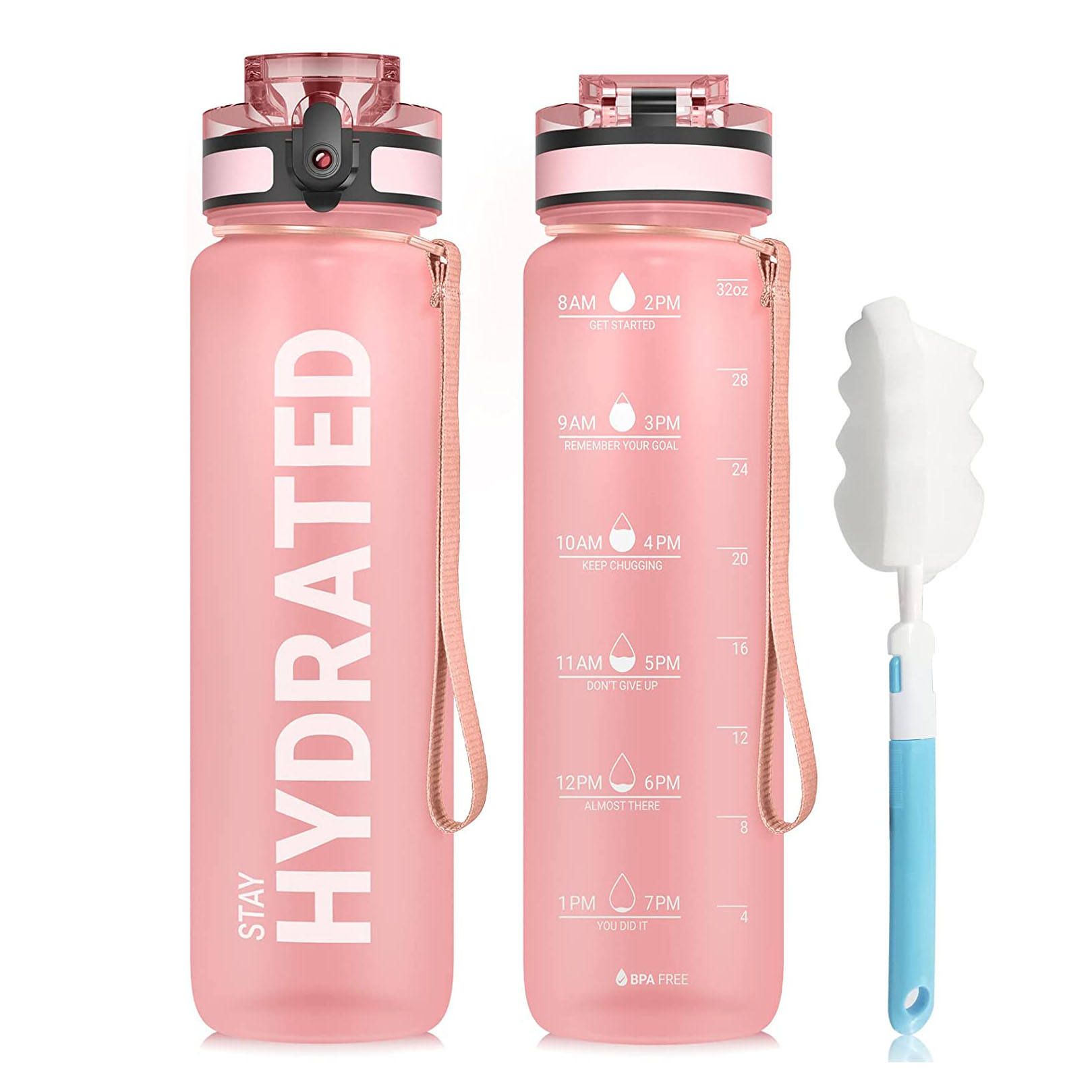 32oz Water Bottles Motivational Sports Water Bottle with Time Marker Tritan BPA Free Wide Mouth Leakproof Plastic Water Bottle