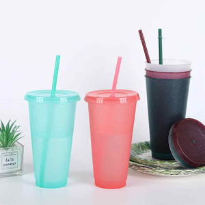 Clear to Colorful 24oz 700ml Pp Cold Color Changing Reusable Plastic Cups Magic Tumblers Plastic Coffee Mug