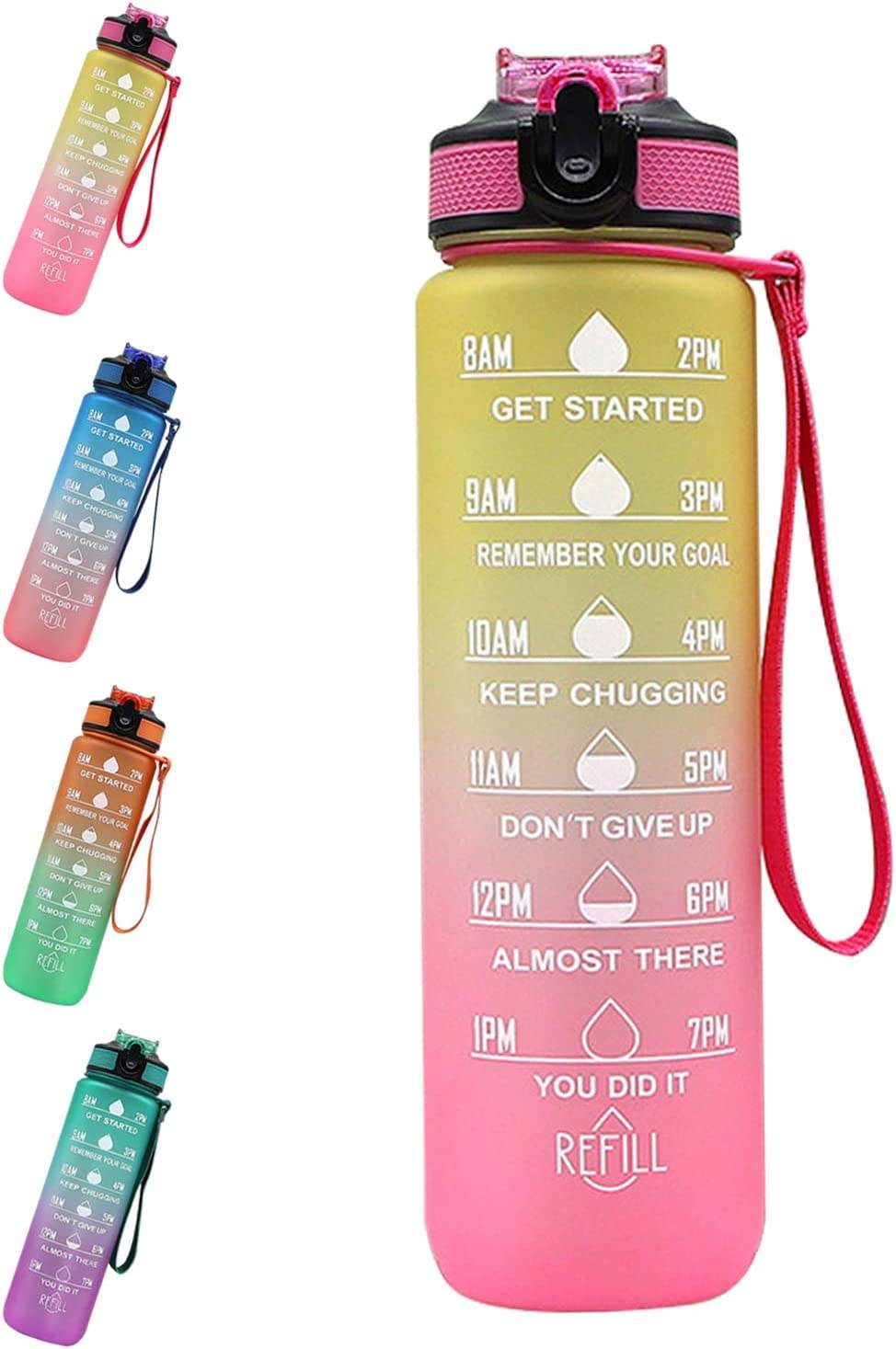 Hot Sale 1L 32 OzCustom Plastic Straw Strainer Filter Gym Sports BPA Free Tritan Motivational Water Bottle