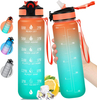 Hot Sale 1L 32 OzCustom Plastic Straw Strainer Filter Gym Sports BPA Free Tritan Motivational Water Bottle