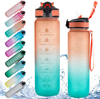 32oz Motivational Gradient BPA FREE GYM Fitness Sports Leakproof Wide Mouth Tritan Plastic Water Bottle With Time Marker
