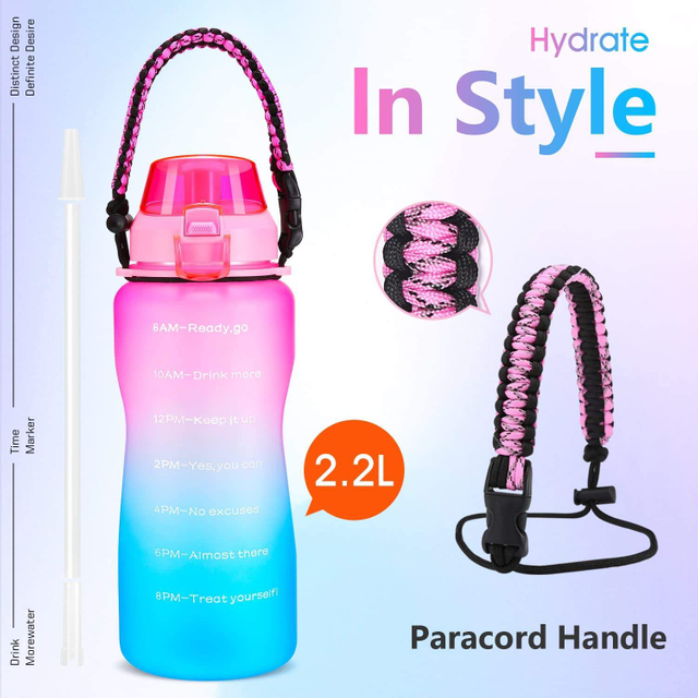Gradient 64 oz Sports Water Bottle Girls Wholesale Plastic Reusable Plastic Water Bottle With Straw and Lid