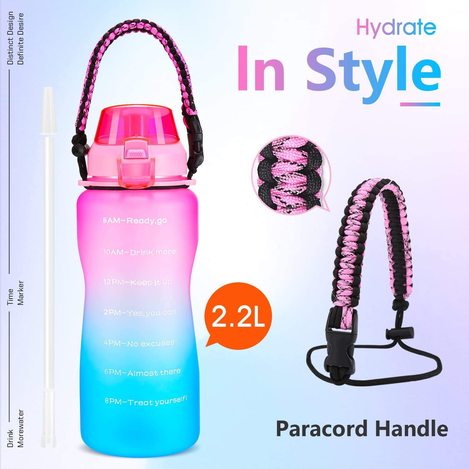 Gradient 64 oz Sports Water Bottle Girls Wholesale Plastic Reusable Plastic Water Bottle With Straw and Lid