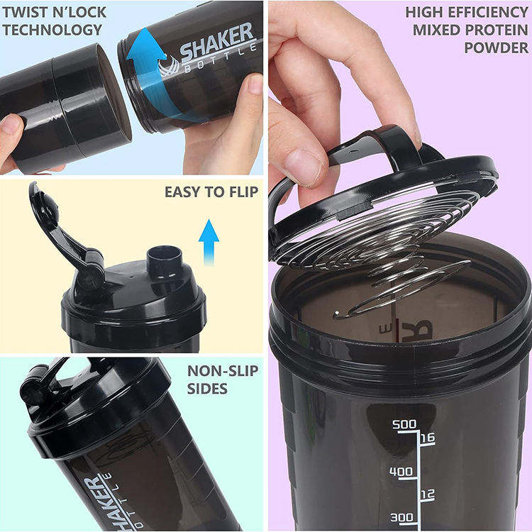 High Quality 600Ml 600 Ml Multi Functional Plastic Protein Gym Sports Shaker Bottle With Pill Box