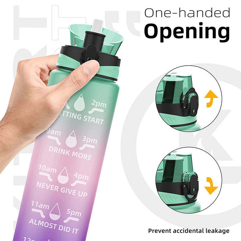 1000Mls Wide Mouth Bottles Motivational Plastic Gym Sports Water Bottle With Straw Time Marker