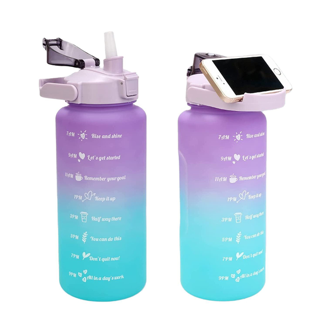 64oz Half Gallon Motivational Water Bottle with Time Marker and Removable Straw,handle,BPA FREE Leakproof Large Water Bottle