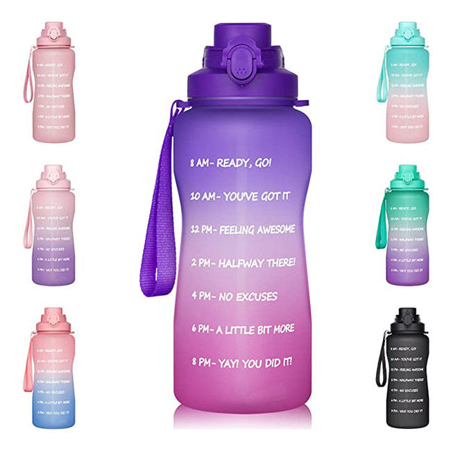 Wholesale 2 Liter Large Capacity Gallon Fitness Sports Motivational Plastic Water Bottle with Time Marker and Straw