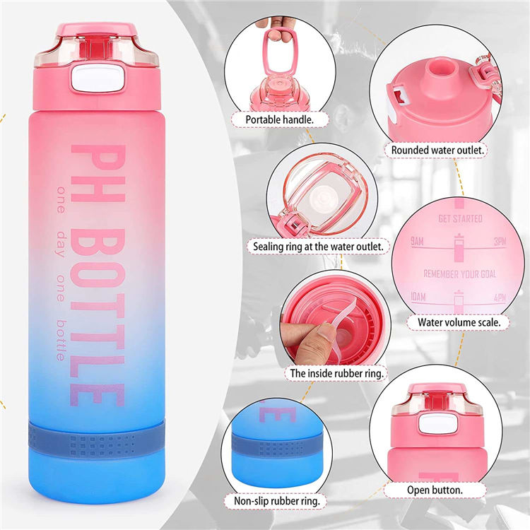 Botellas De Agua 1L 32Oz 32 Oz Portable Plastic Sports Water Bottles With Time Markings