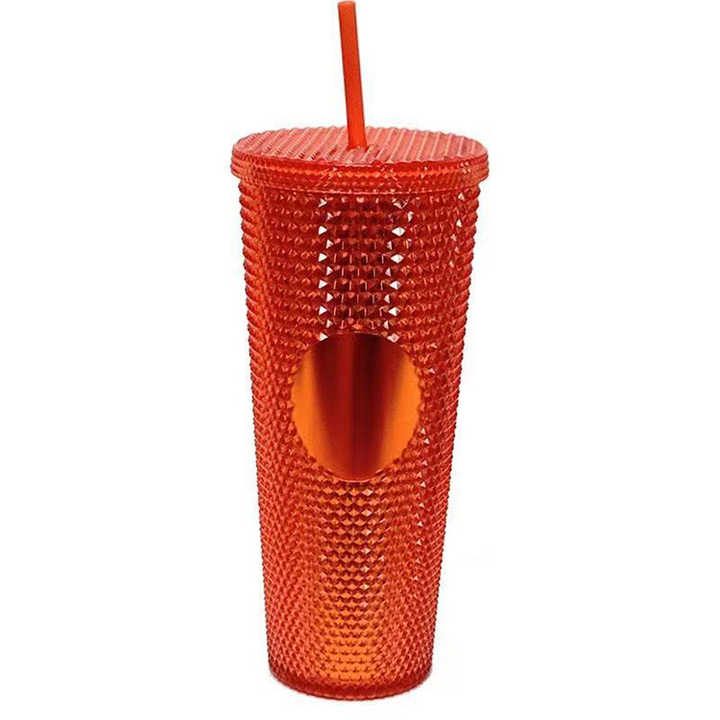 OEM ODM logo and Color BPA FREE Eco Plastic 20oz 24oz Diamond Tumbler Durian Cup studded Tumblers Cups With Lid and Straw