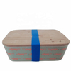 Eco-friendly Reusable Bamboo Fiber Bento Lunch Box with Silicone Band and Wooden Bamboo Lid