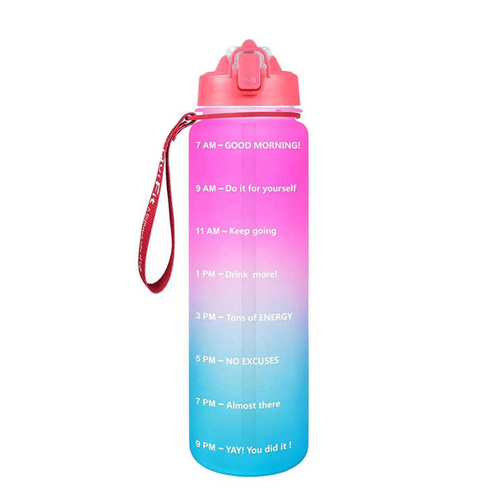 Garrafa De Agua Platico Personalizada 1 Litre Custom Water Bottle With Time Marker With Straw Bottles