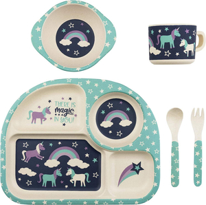 Hot Sales Children's Divided Plates Portion 4 Compartment Diet Plate with Cup Bowl Spoon and Fork