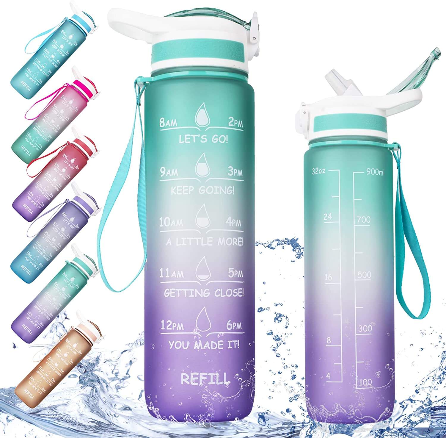Good Quality Wholesale Portable 1000ml Large Capacity 32oz Gradient Paint Plastic Water Bottle