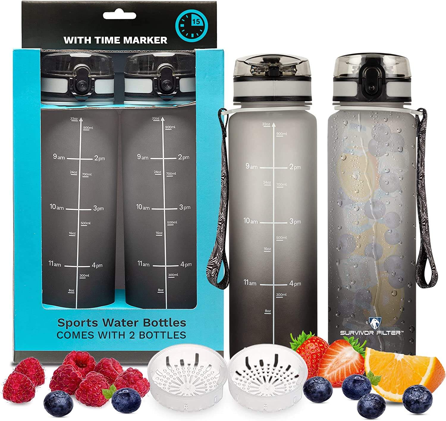 1 Litre Water Bottle Sports Motivational Water Bottle with Time Markings