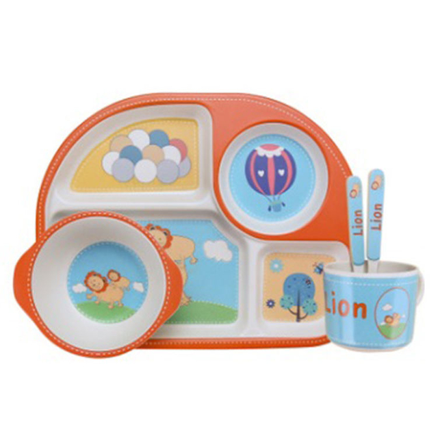Eco-friendly Bamboo Fiber Dinner Kids Eating Plate Tableware Sets