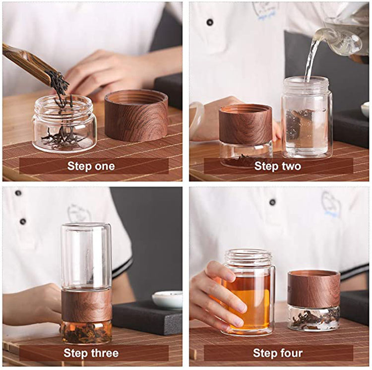 750ml High Quality Heat-resistant Unbreakable Glass Water Bottle with Tea Infuser Tea Bottle Glass Water Bottle with Time