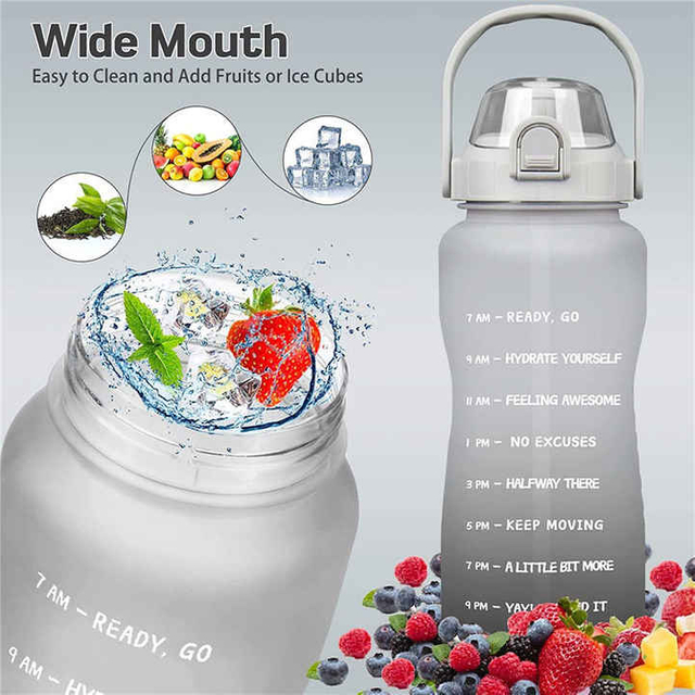 Wholesale 64Oz Custom Gradient Color Wide Mouth Half Gallon Eco Friendly Plastic Gym Sports Water Bottle With Handle Straw