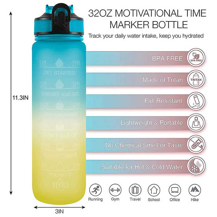 Garrafa 1 Litro Botella De Agua Personalizada 1L Fashionable 1000Ml 1 Liter Motivational Water Bottle for Sport