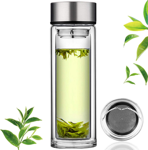 Glass Tea Infuser Bottle Double Wall Borosilicate Portable Tea Bags 12OZ/350ml