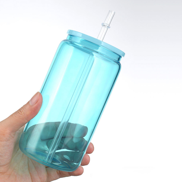 16Oz Cheap Stylish Modern Aesthetic Crystal Glass Water Bottles Cup With Long Straw