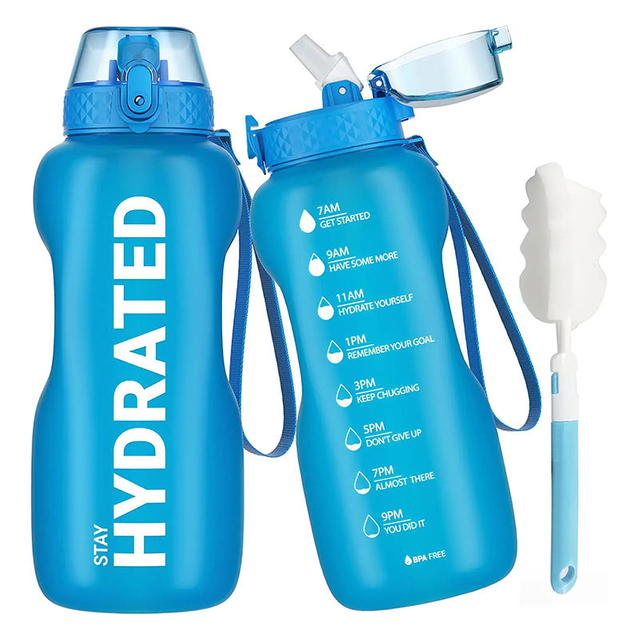 2L Large Capacity Water Bottle With Bounce Cover Time Scale Reminder Frosted Cup With Cute Stickers for Outdoor Sports Fitness