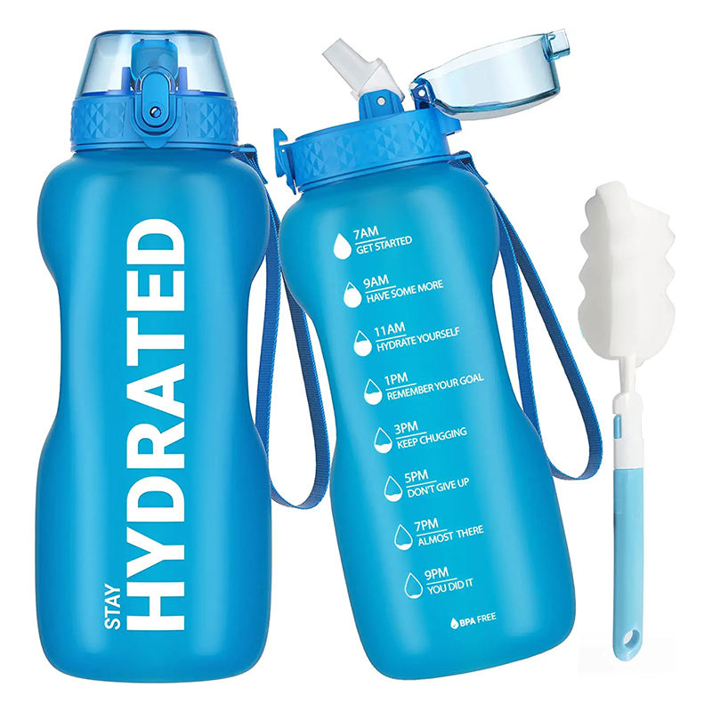 2L Large Capacity Water Bottle With Bounce Cover Time Scale Reminder Frosted Cup With Cute Stickers for Outdoor Sports Fitness