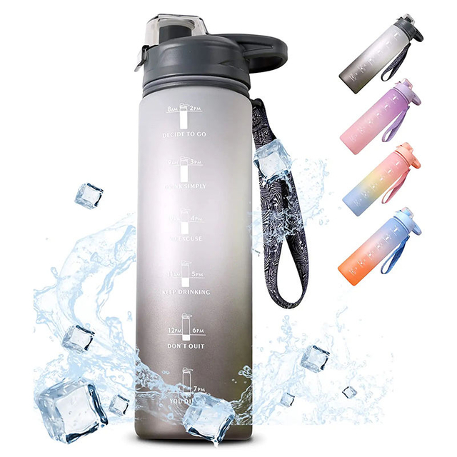 Wholesale Gradient Gym Bottle 1L BPA Free Sports Motivational Drink Bottle Plastic Water Bottles with Time Marker