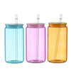 500 Ml 16Oz Wholesale Kids Clear Colorful Transparent Reusable Glass Water Drink Bottles With Straw Lid