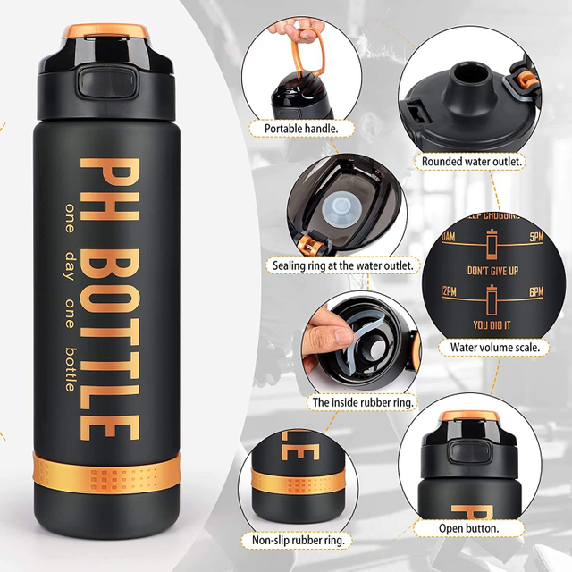 32oz Motivational Water Bottle with Time Marker & Chug Lid Leakproof BPA Free Tritan Wide Mouth