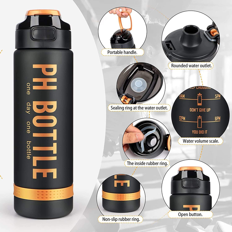 32oz Motivational Water Bottle with Time Marker & Chug Lid Leakproof BPA Free Tritan Wide Mouth